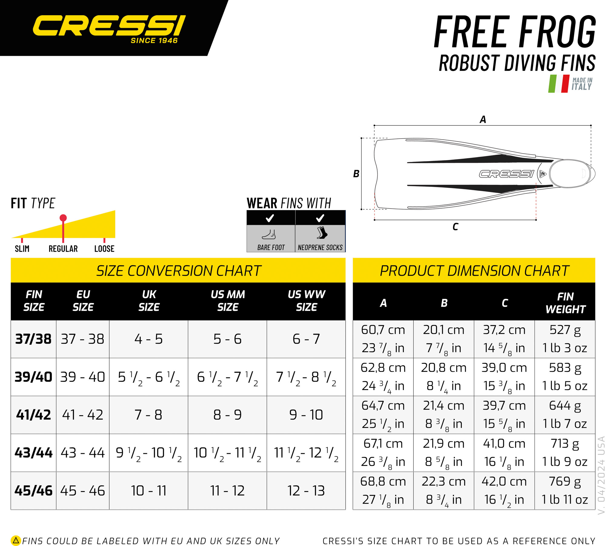 Cressi FREEFROG FINS BLACK/RED 45/46 (10/11)