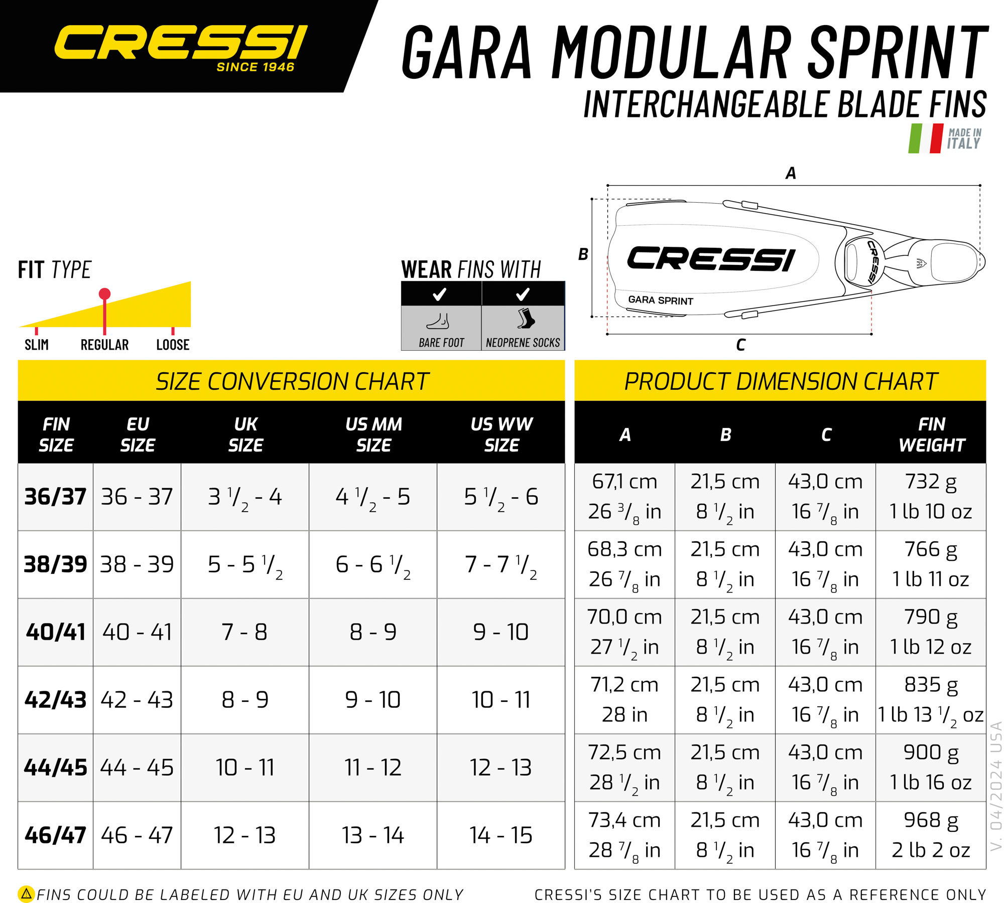 Cressi GARA MODULAR SPRINT FINS BLUE METAL 44/45 - Image 2