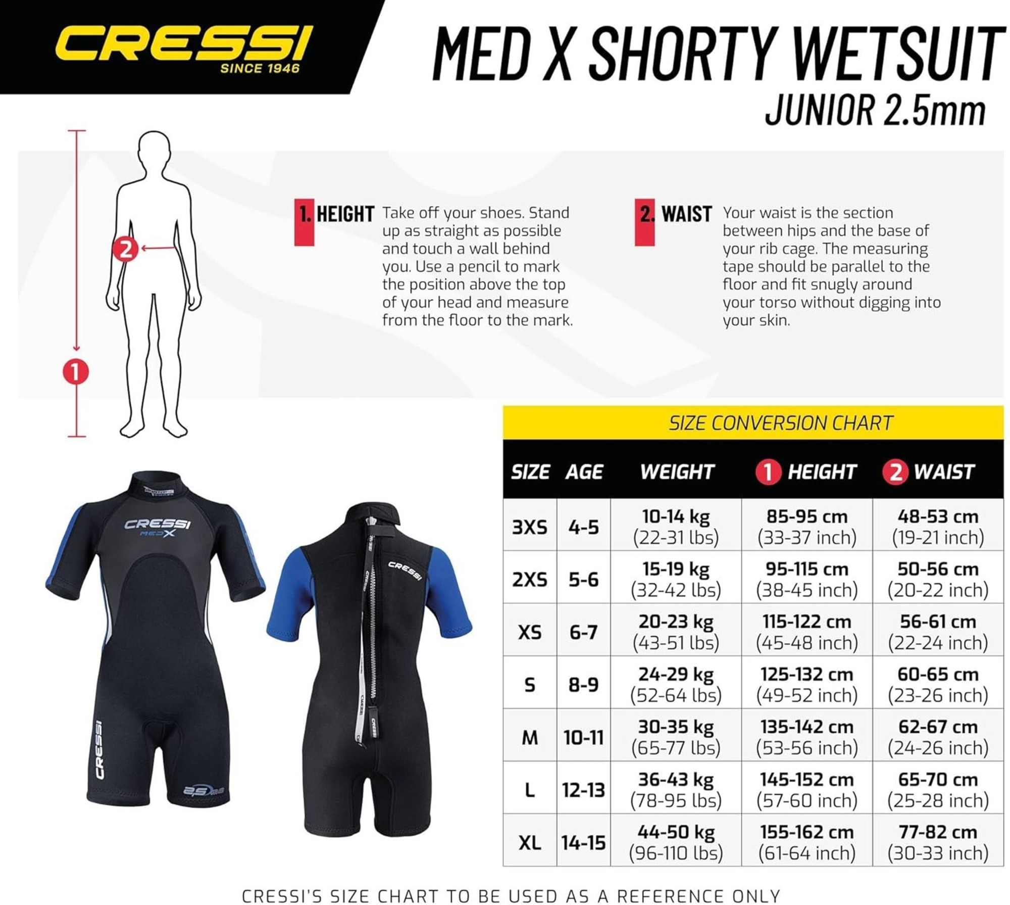 Cressi MED X JR SHORTY WETSUIT BLACK/BLUE 2.5mm XL (age 14/15) - Image 17