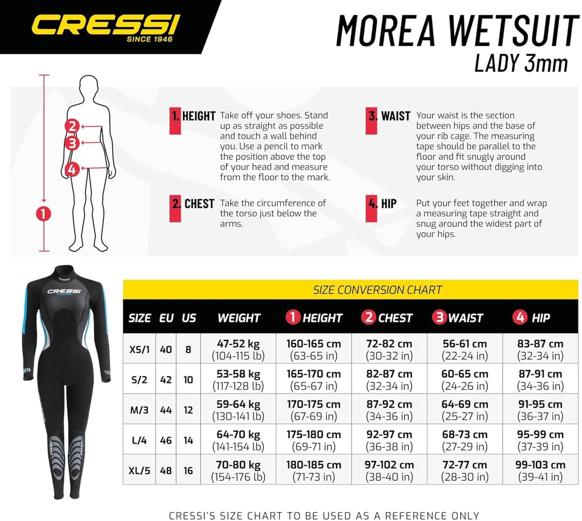 Cressi MOREA LADY MONOPIECE WETSUIT BLACK/TURQUOISE 3mm XS/1 - Image 14