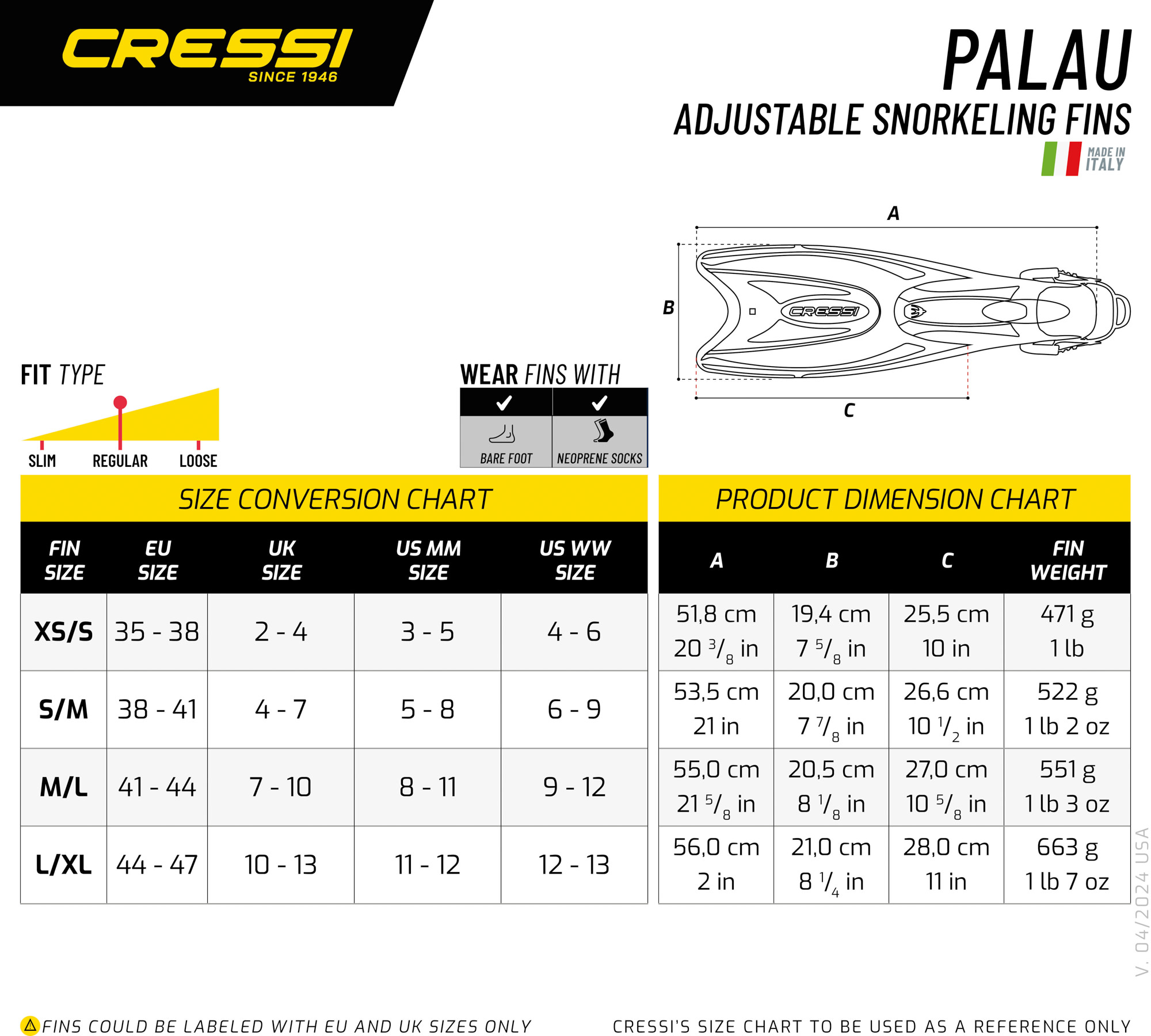 Cressi PALAU FINS BLUE/AZURE 32/35 (2XS/XS)
