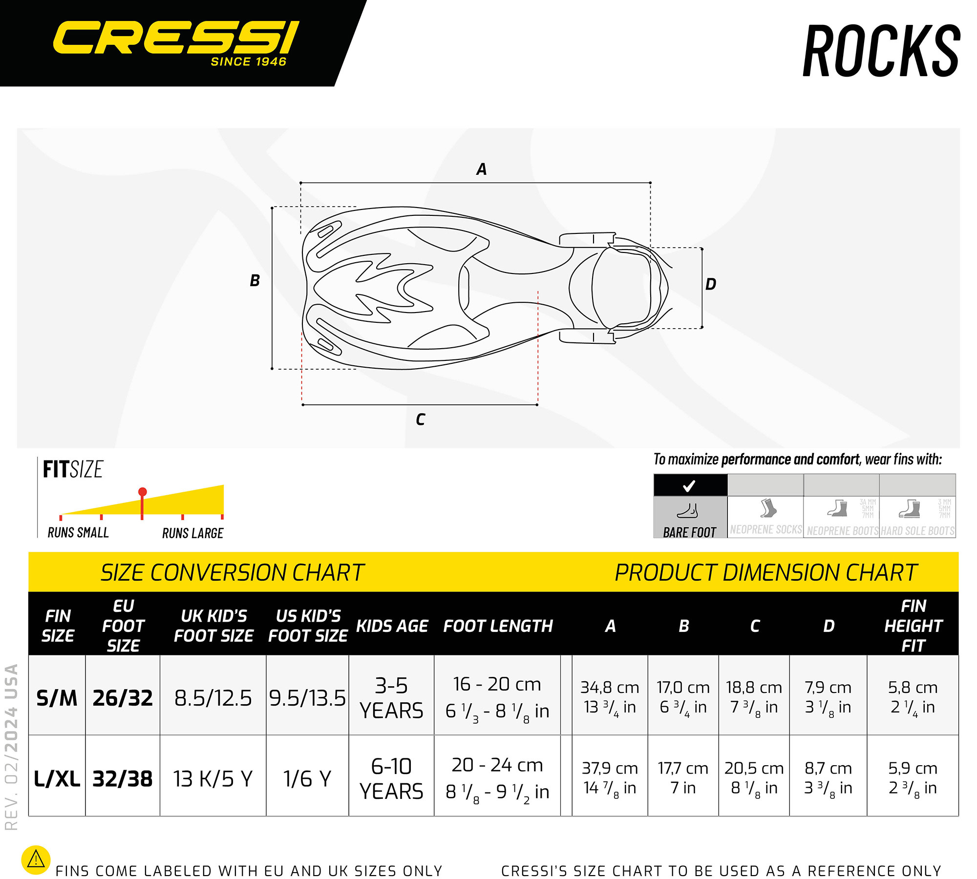 Cressi ROCKS KID FINS BLUE/YELLOW L/XL (13K/5Y)