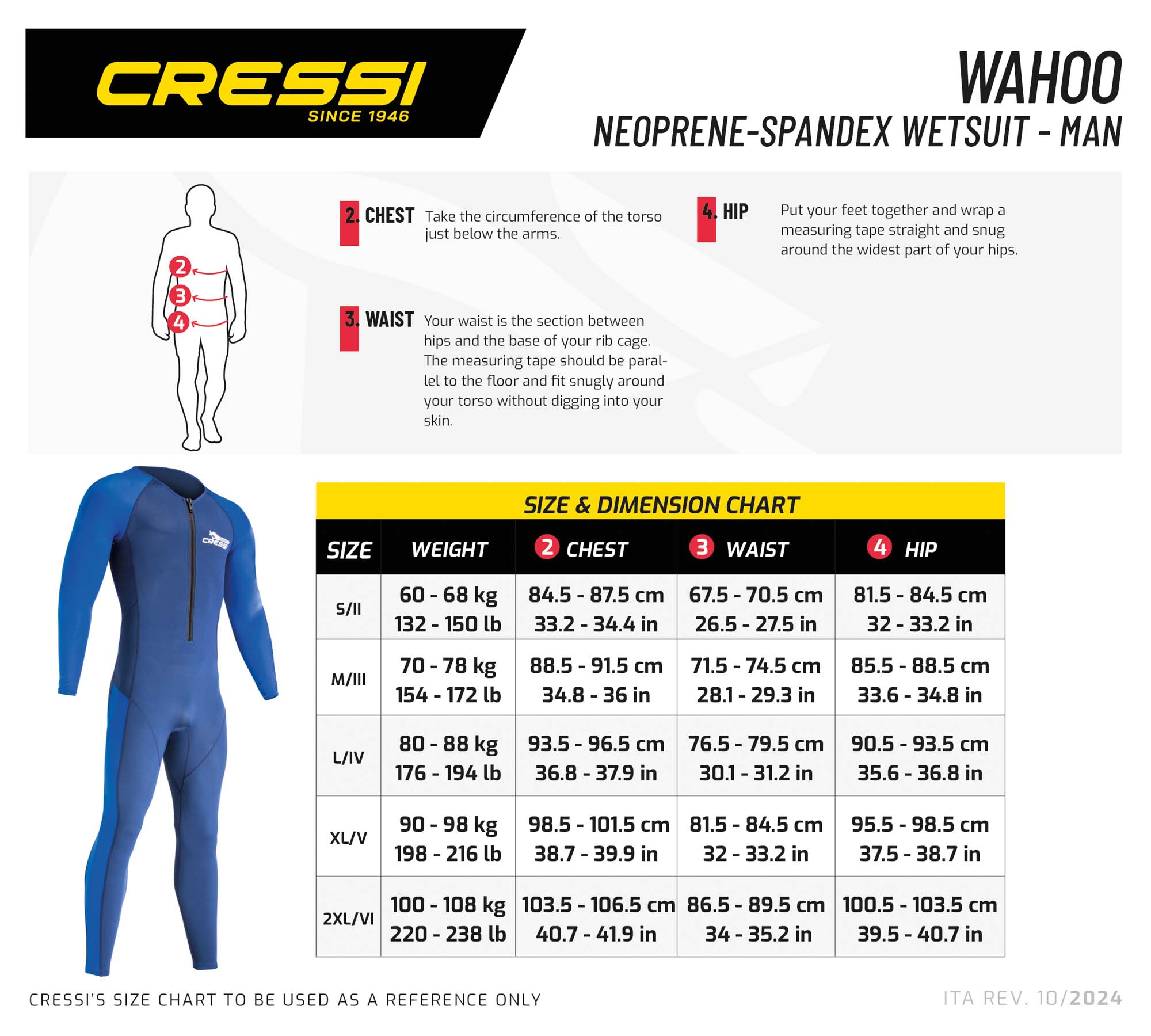 Cressi WAHOO MAN MONOPIECE WETSUIT BLUE/LIGHT BLUE 2mm 3XL/7 - Image 10