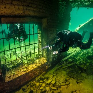 Diving in the ruins of an underwater prison, Rummu, Estonia