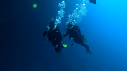 Underwater world with diving club.