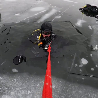 A professional diver's call in winter