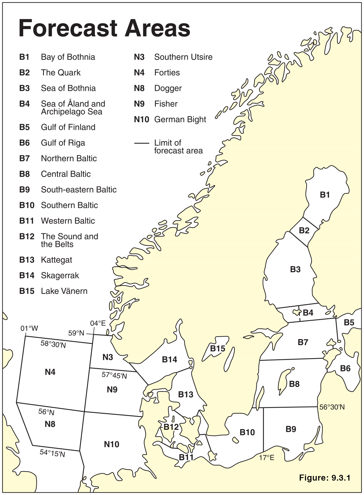 Áreas de pronóstico de advertencias meteorológicas en el Mar Báltico, Golfo de Riga