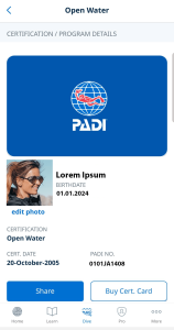 PADI APP sertifikāts Open